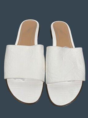 Vionic Demi Crinkle Croco Slide Sandals Womens Size 10 White Slip-On Comfort